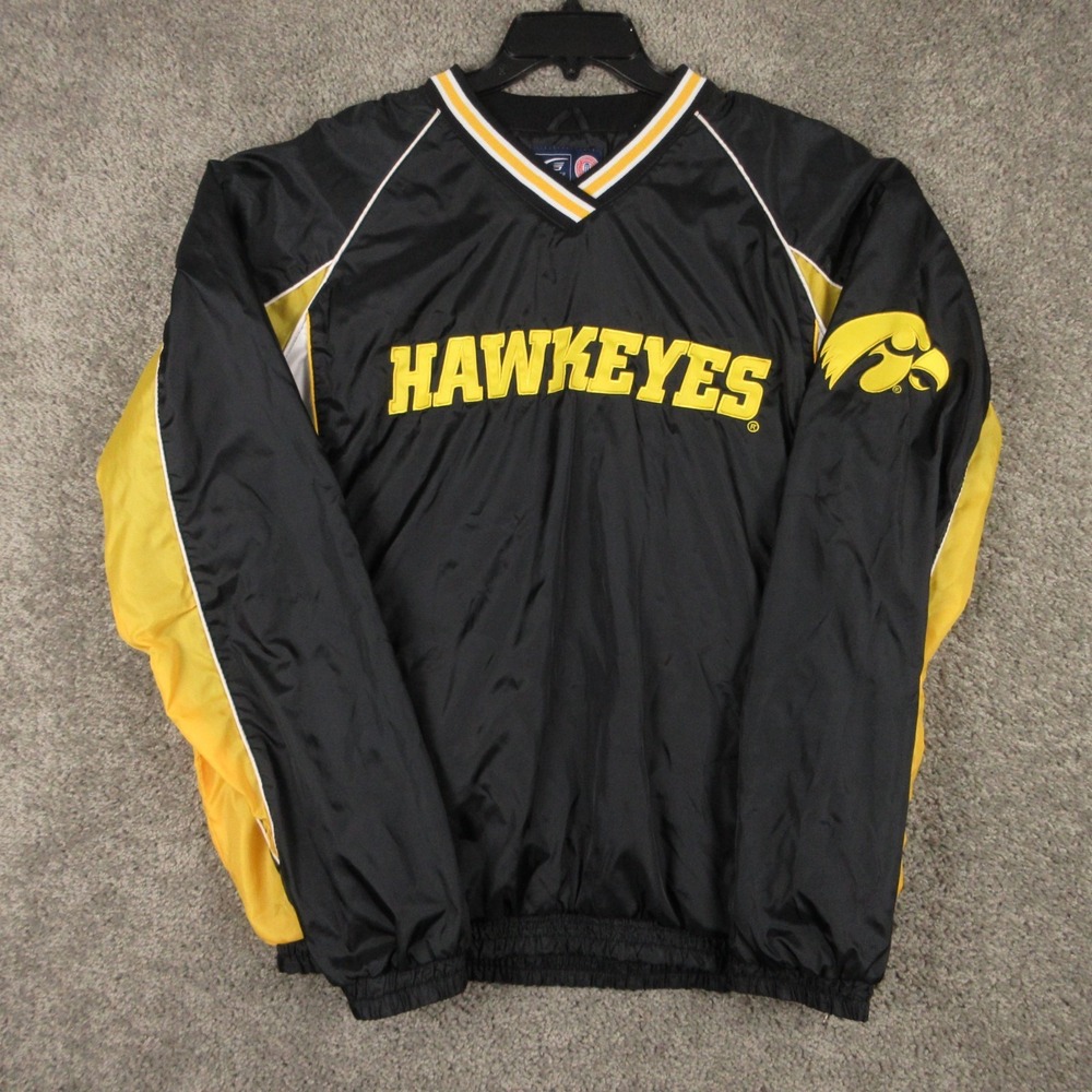 Iowa Hawkeyes Jacket Mens Large Black Yellow Windbreaker Puller G-III Football